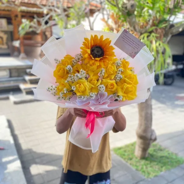 bouquet fresh flowers mix sunflower artificial