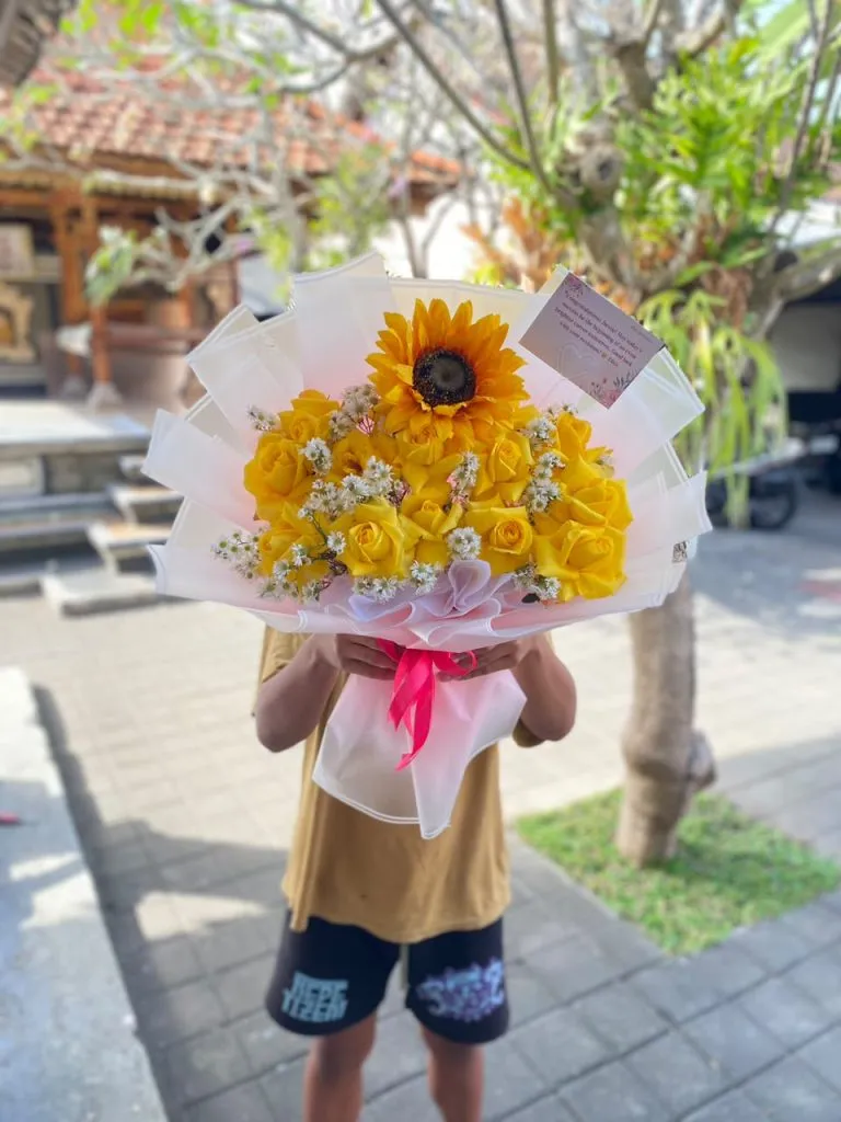 bouquet fresh flowers mix sunflower artificial