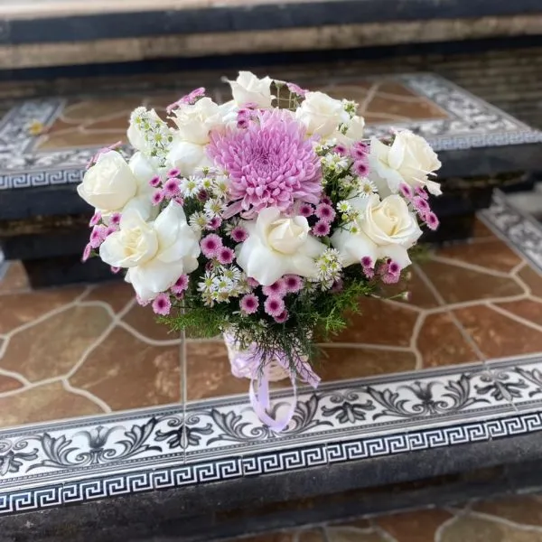 basket fresh flowers mix roses