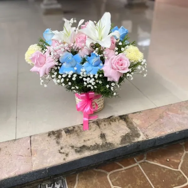 basket fresh flowers lily mix