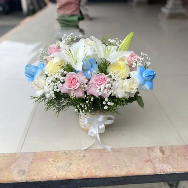 basket fresh flowers lily mix